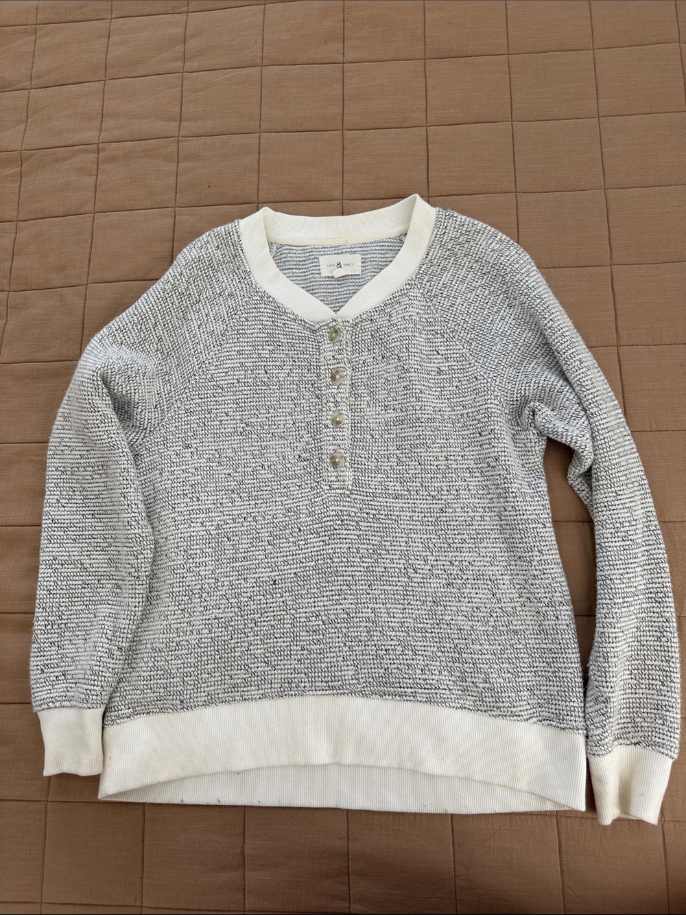 Caslon Gray & Cream Henley Sweater - Crewneck Pullover